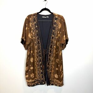 Soft Surroundings Radiant Splendor Topper Kimono Large Black Brown Kimono Robe